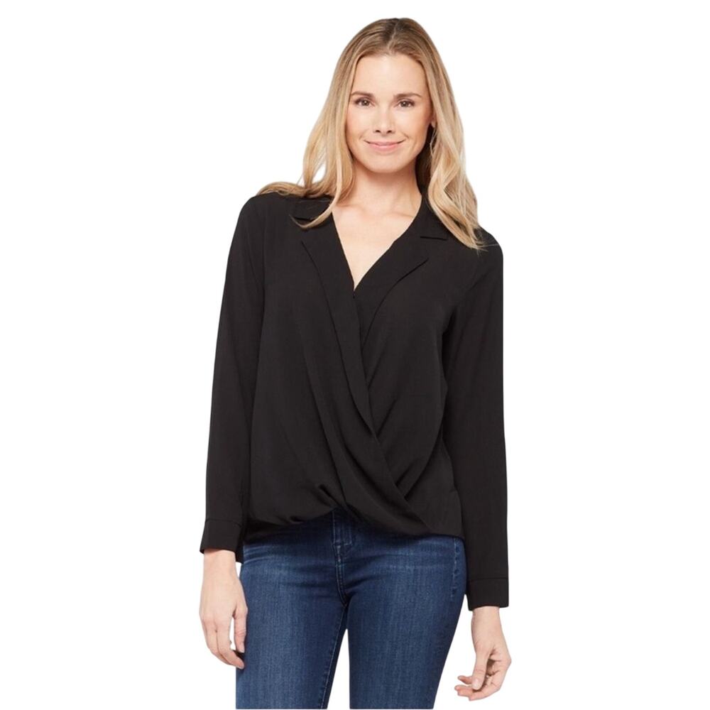 Evereve Peyton Jensen Harlow Lightweight Black Collared Surplice Blouse Size XL - Picture 3 of 10